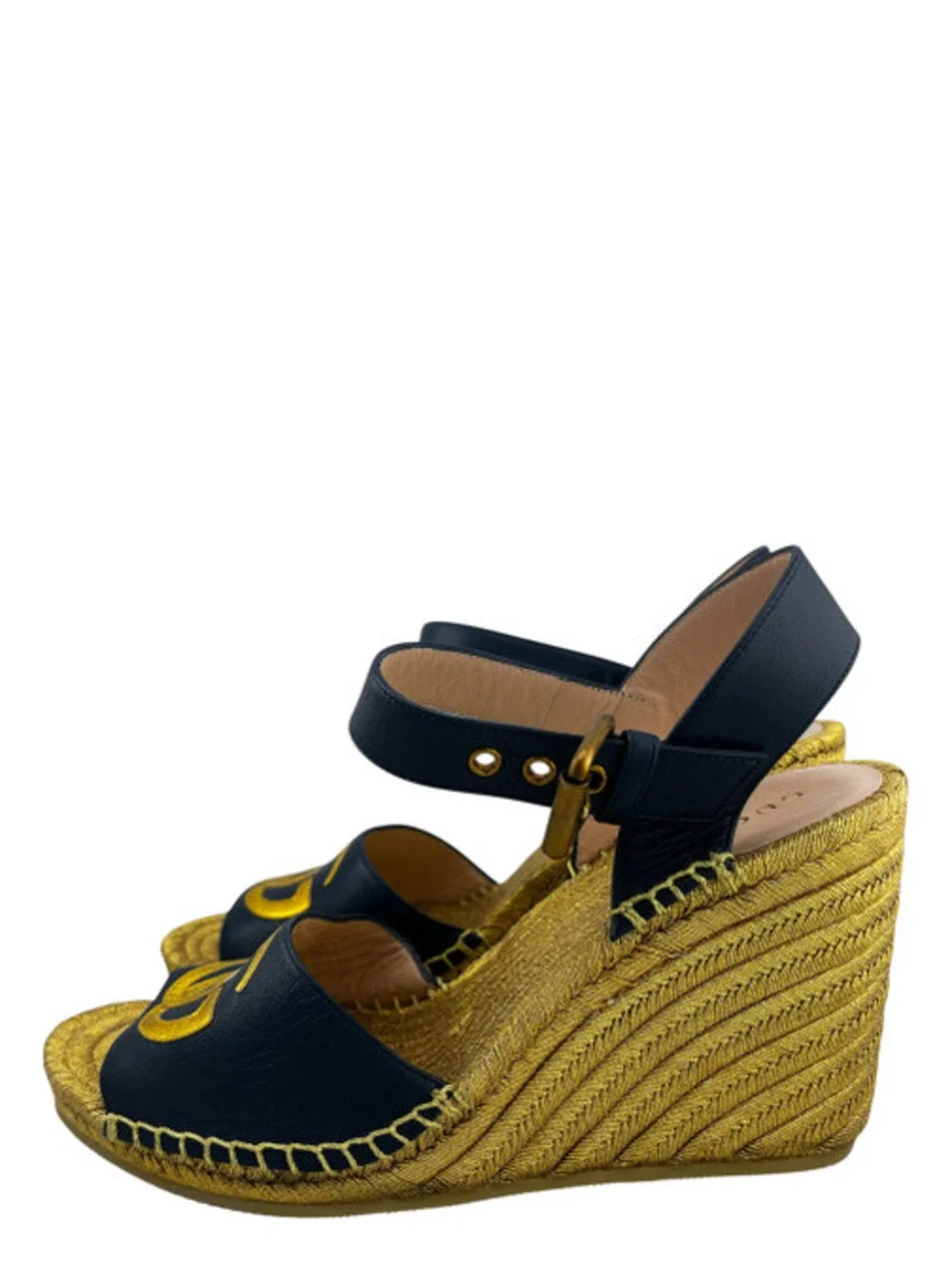 Gucci GG Gold Espadrille Wedges 36.5